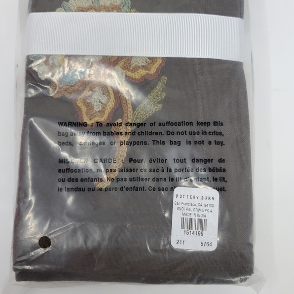 NWT POTTERY BARN SANDI PALAMPORE NAPKINS CREWL WORK FLOWER COCO BROWN SET OF 4 - Picture 6 of 10